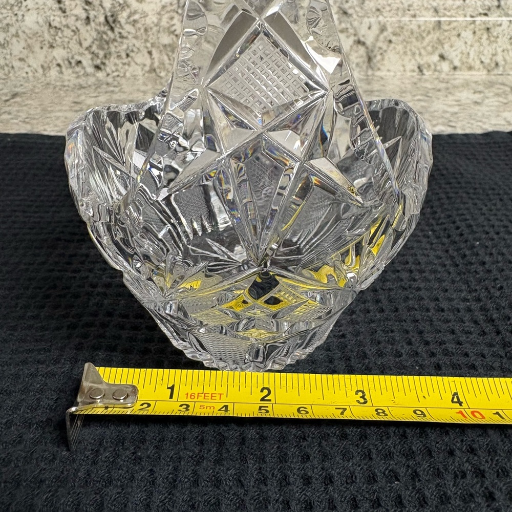 Vintage Lead Crystal Clear Cut Glass Basket with Handle Trinket Candy Dish 5" - Picture 8 of 8